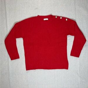 Primark Red Pullover Sweater With Gold Shoulder Buttons - Small